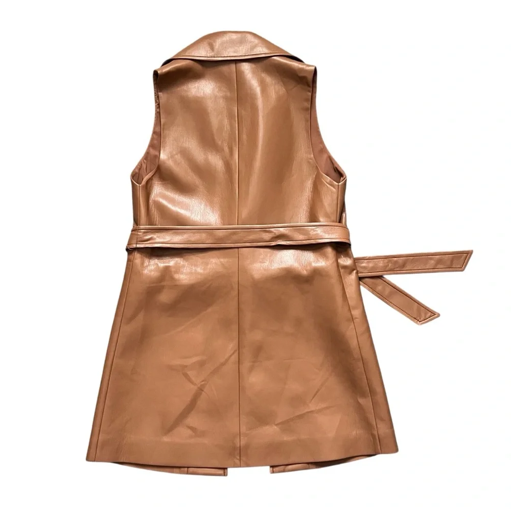 Alice + Olivia Tan Brown Sleeveless Belted Jacket Vest Size XS - Picture 4 of 5
